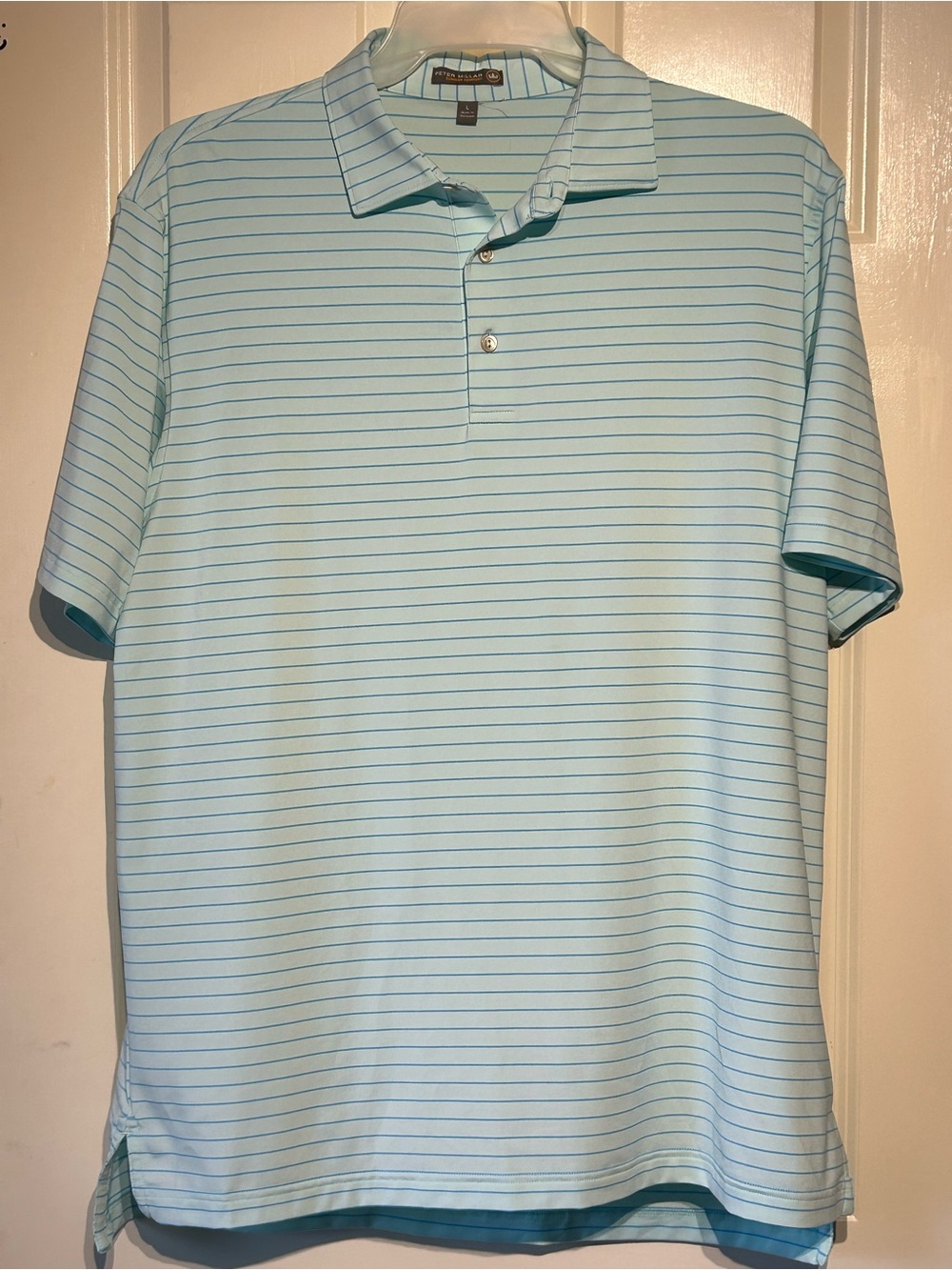 Peter Millar Summer Comfort Mint Green Blue Stripe Performance Polo Mens Large